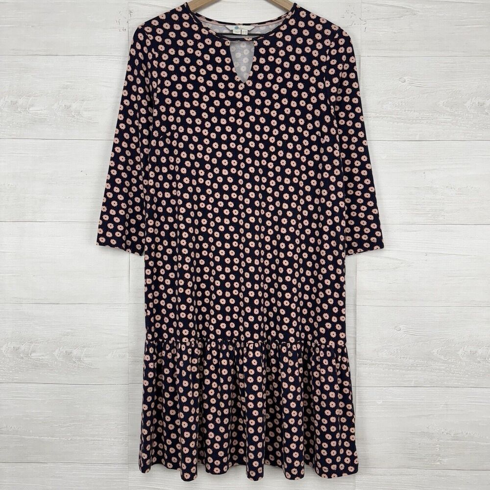 Boden Selena Jersey Knit Dress Size US 6R Floral Navy Keyhole Neck Peplum Hem - Picture 15 of 16